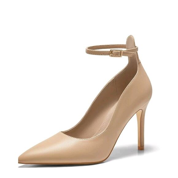 Coutgo Womens High Heels Closed Pointed Toe Ankle Strap Stiletto Pumps Sz 9.5 - Picture 1 of 6